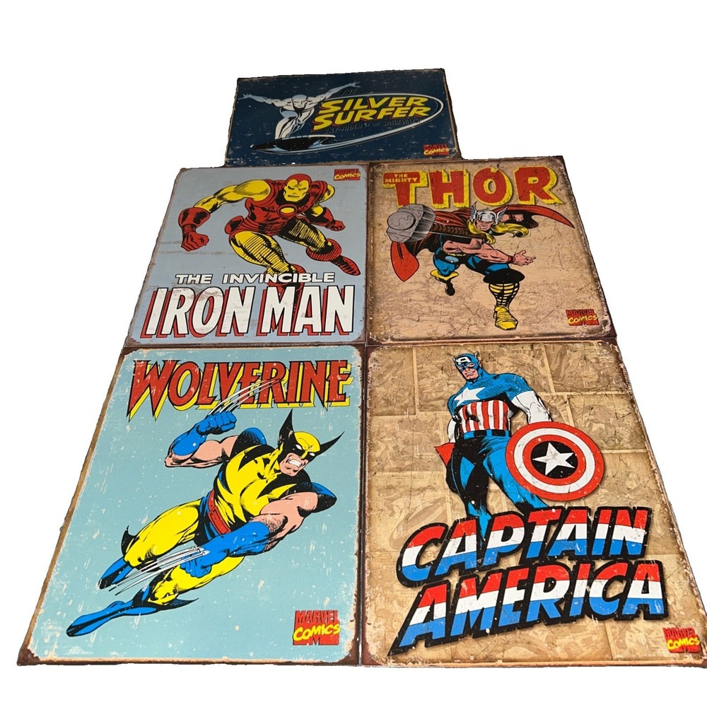 Marvel Comics‎ Vintage Design Tin Metal Comic Book Characters 16"X12" Set of (5)